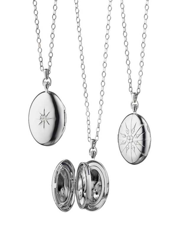 Sterling Silver Starburst Locket Necklace with White Sapphires